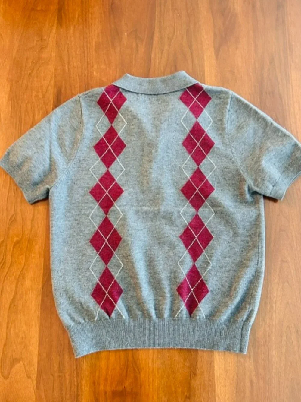 OAK + FORT: Argyle Short Sleeve Polo Sweater, Ladies Size M - Picture 9 of 10